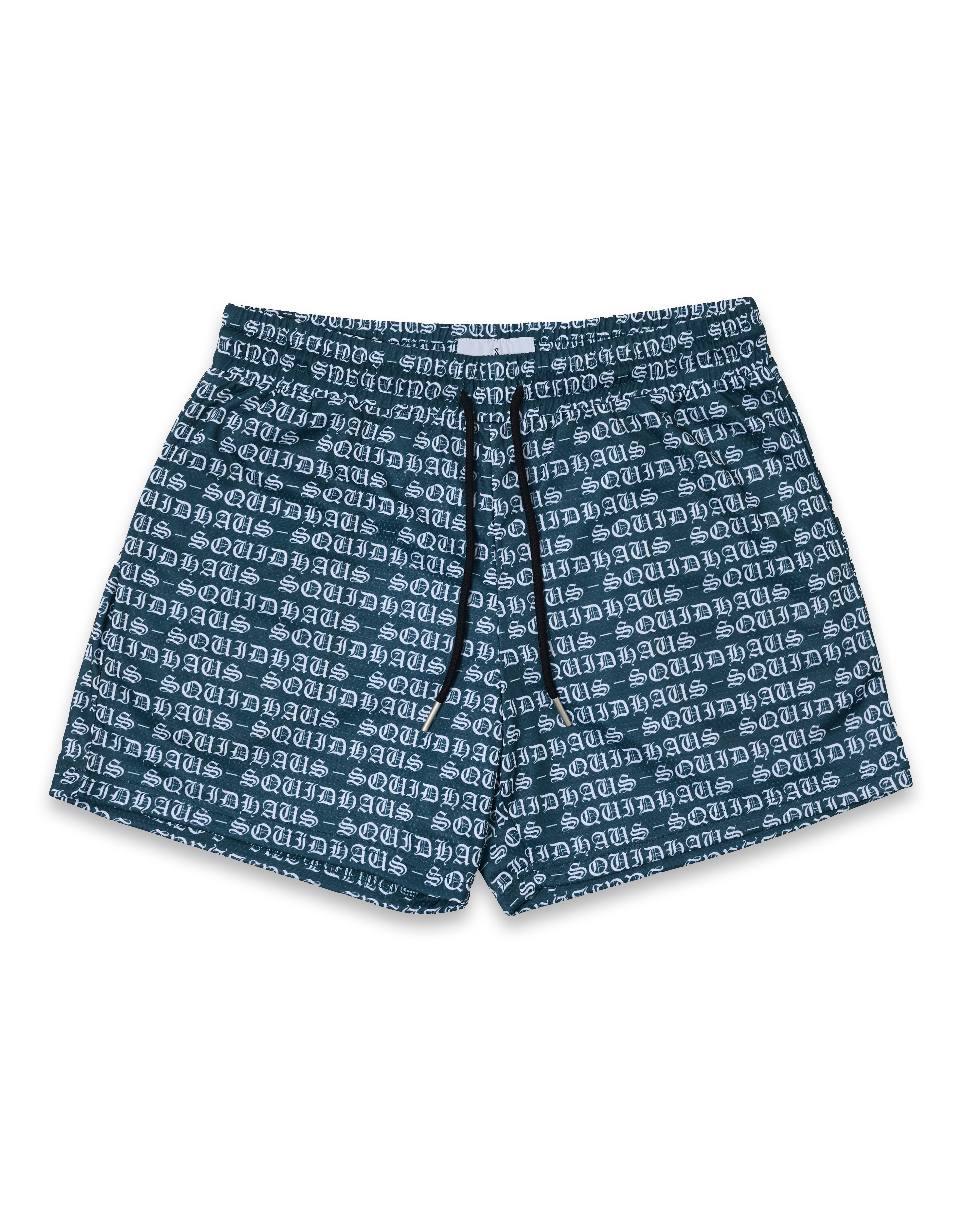 Front view of the men's 4 inch inseam mesh shorts in navy blue by SquidHaus