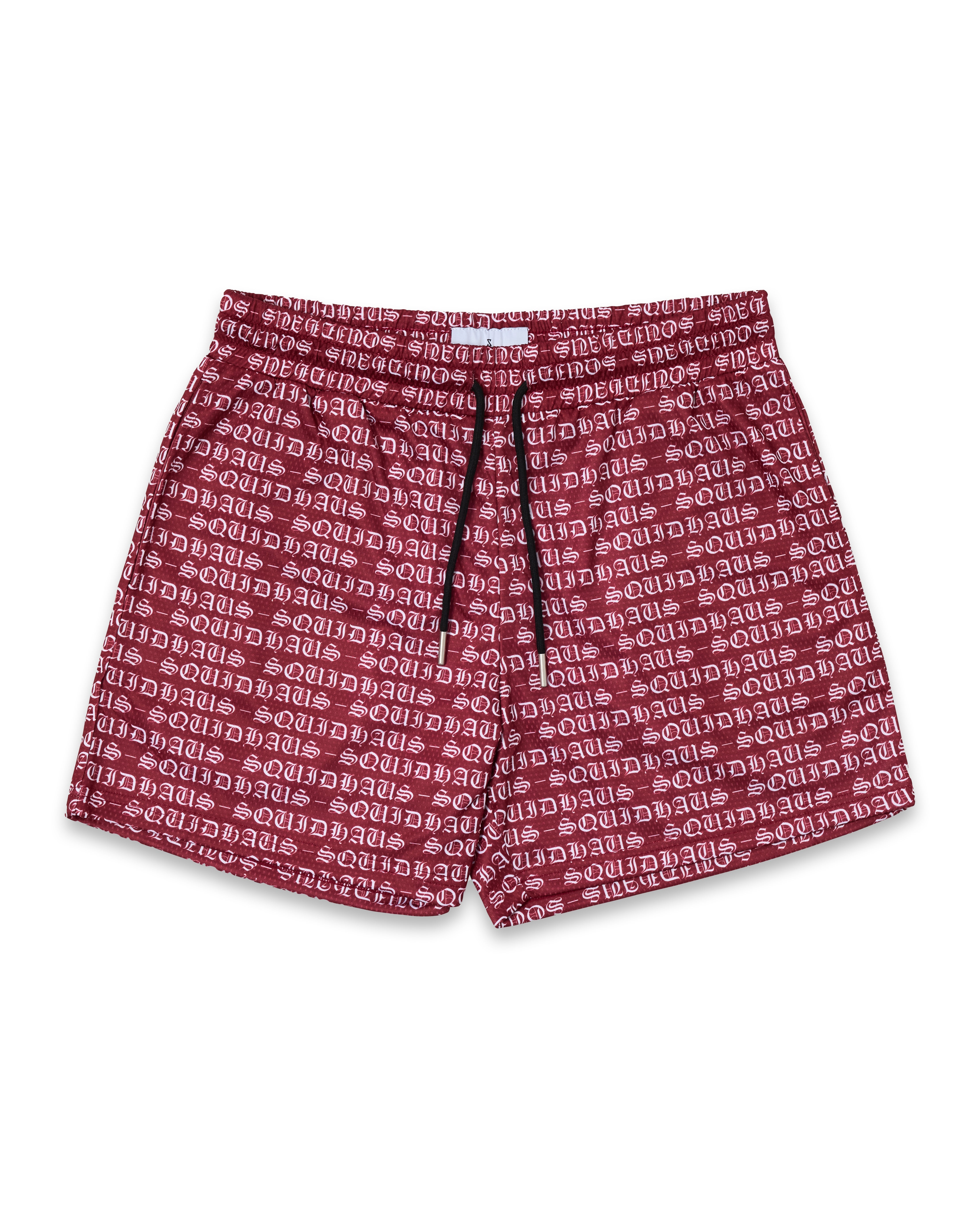 The 4" inseam mesh shorts in red, by SquidHaus