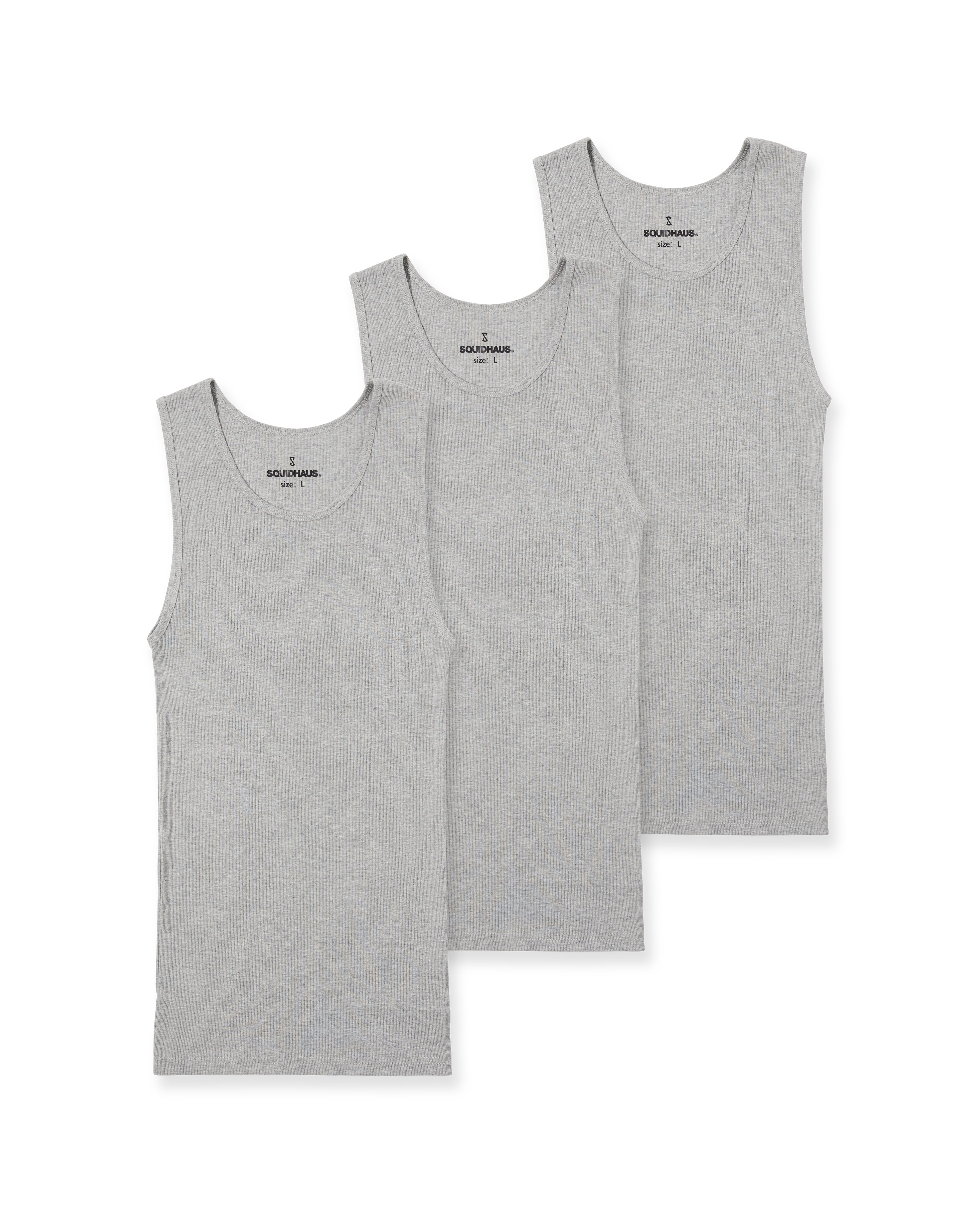 3 pack of men's atheltic-fitted tank tops in gray, from SquidHaus