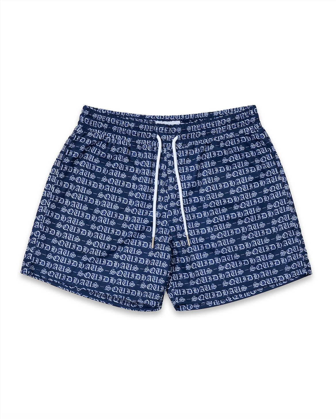 Front view of the men's 4 inch inseam mesh shorts in navy blue by SquidHaus